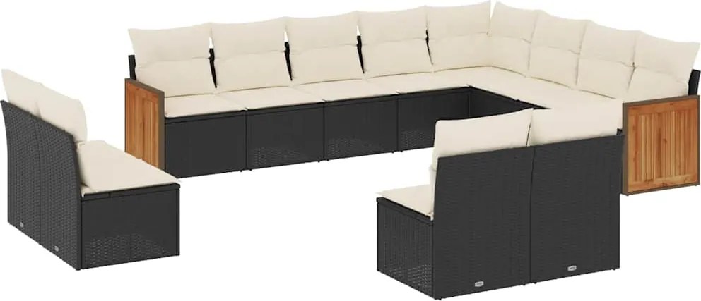 vidaXL 12 részes fekete polyrattan kerti ülőgarnitúra párnákkal