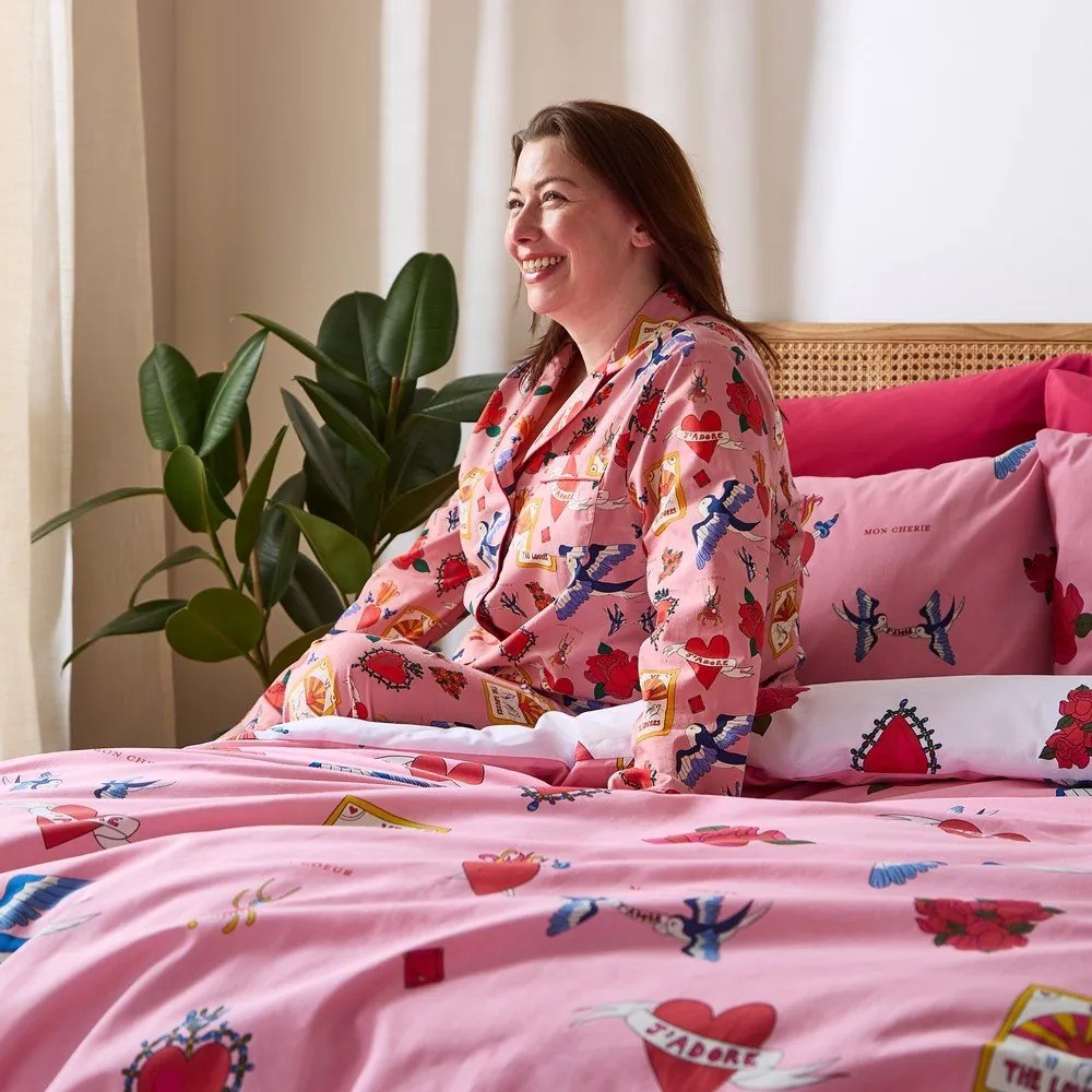 Fehér-rózsaszín kétszemélyes pamut ágyneműhuzat 200x200 cm Mon Coeur – Their Nibs