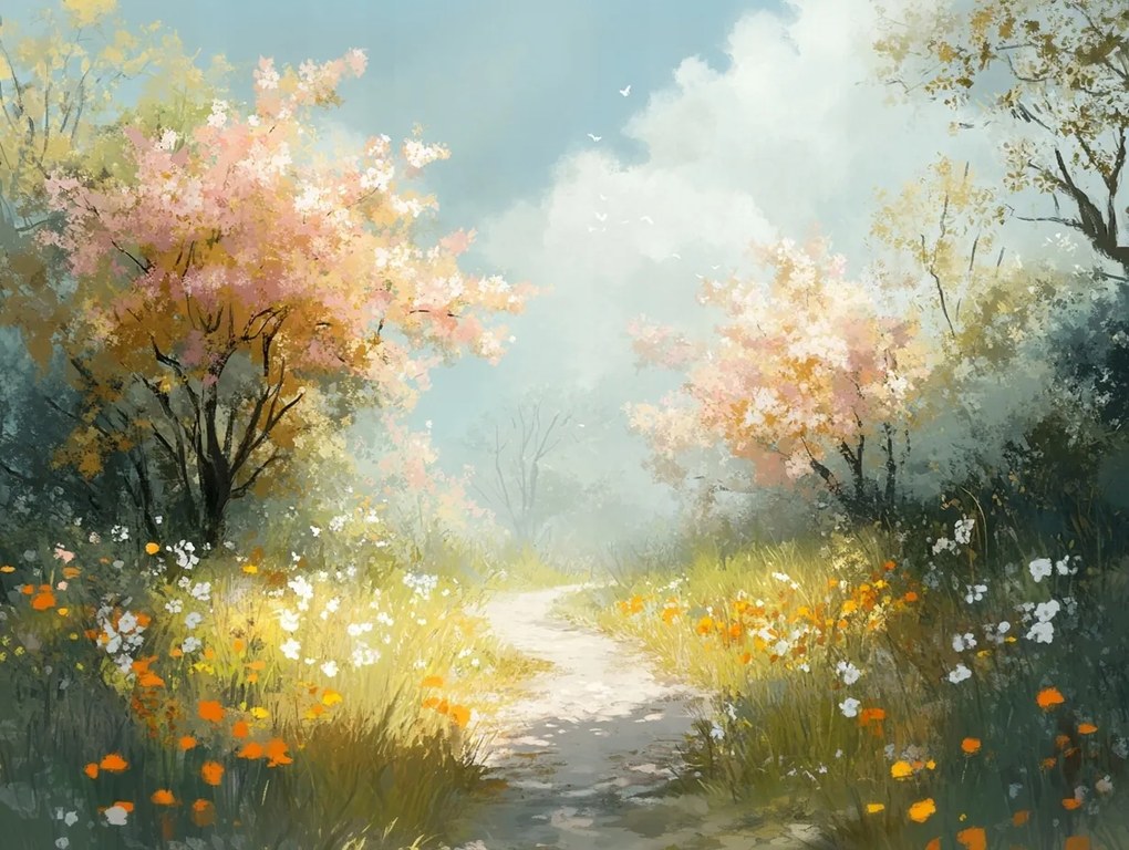 Vászonkép Canvas Tájkép Kilátás Út Ösvény Fák Tavasz 100x75