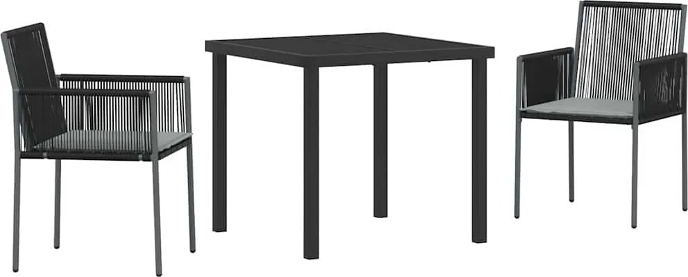 vidaXL Kert étkező szett 3 pcs Fekete PE Rattan