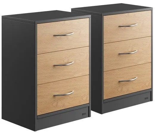 Casaria® 2 darabos Eloise éjjeliszekrény szett 54x39x28 cm - fa/szürke