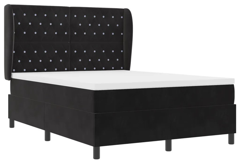 Boxspring Ágy Matrac nélkül Fekete 140x200 cm Bársony