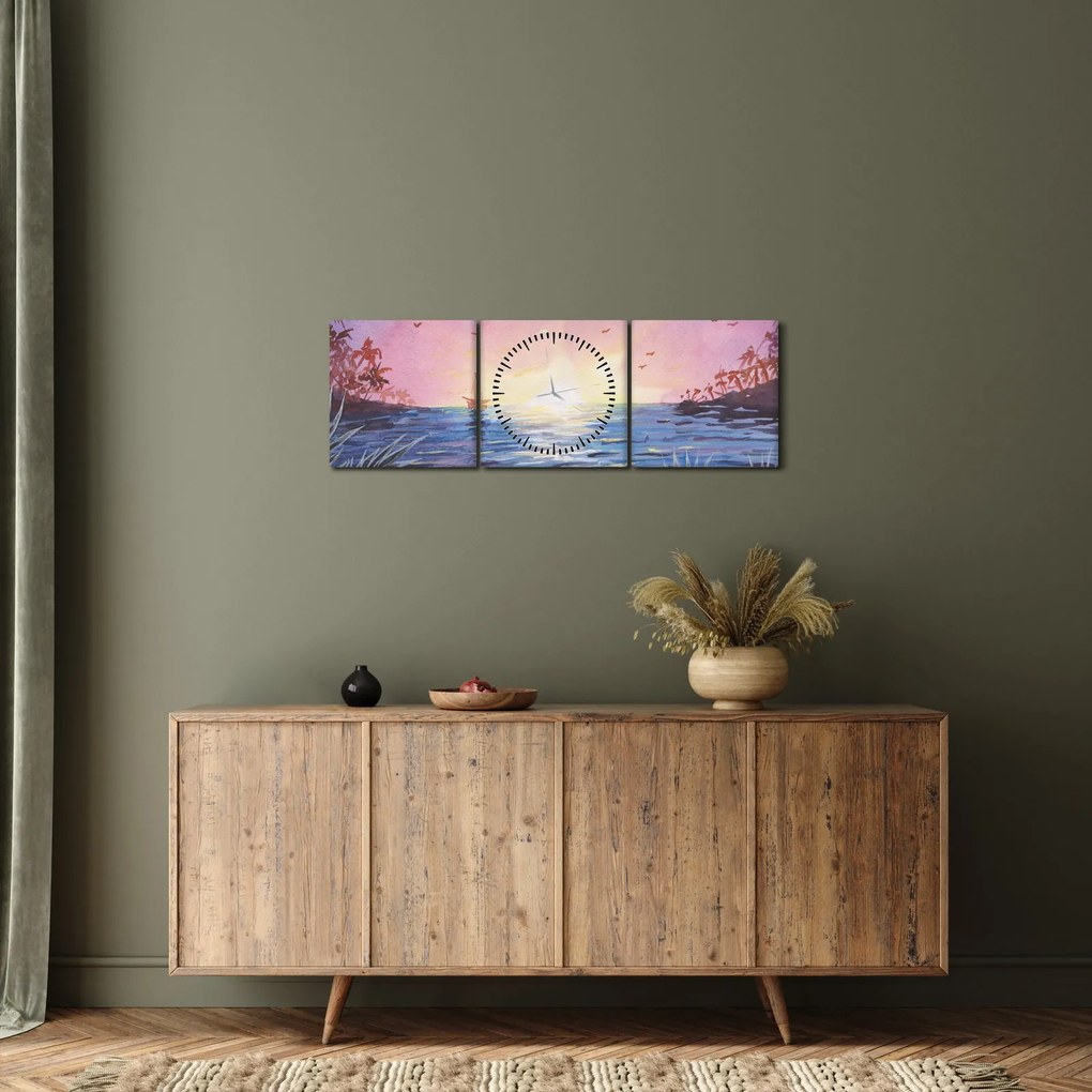 Kép - naplemente a víz felett, akvarell (órával) (90x30 cm)