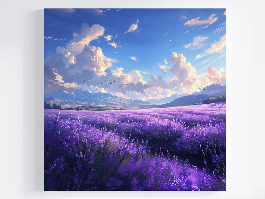 Poszter Tájkép Hegyek Dombok Mezők Levendula Felhők 40x40