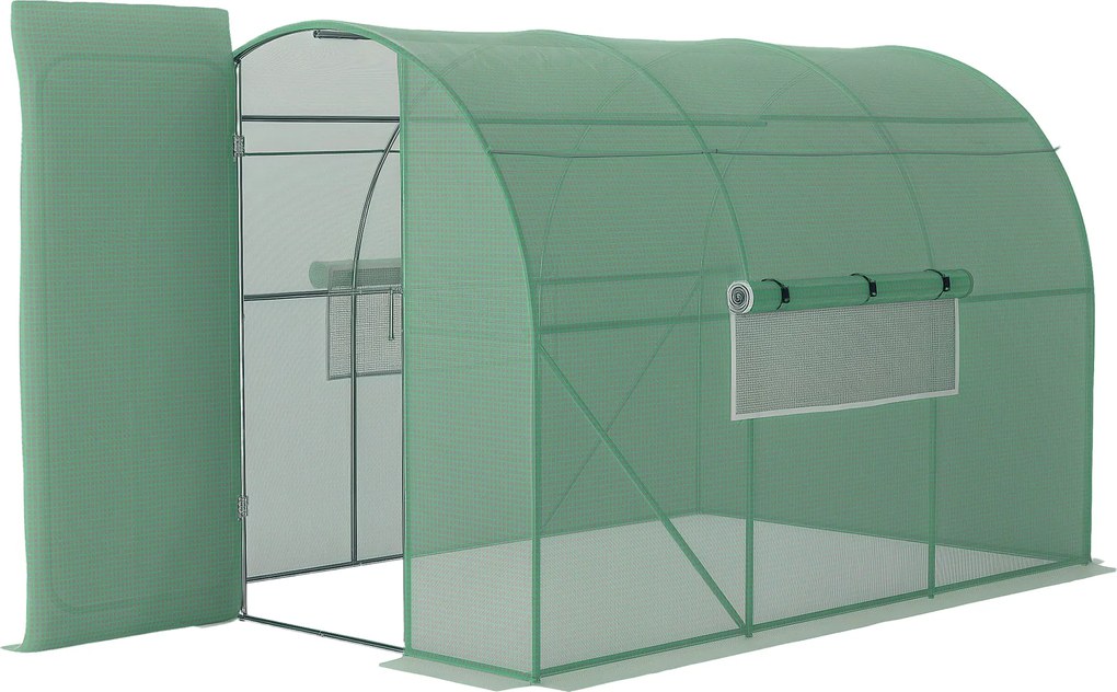 Outsunny Kerti Alagútház 6m² Erősített Galvanizált Acél 2,5cm Átmérő + Magas Sűrűségű PE Ablakokkal Ellátott Ajtó Zöld | Aosom
