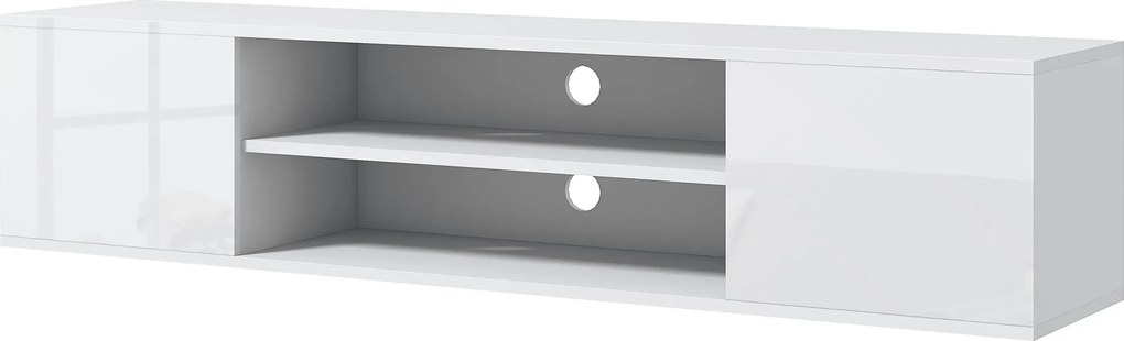 HOMCOM Fali TV állvány modern stílusban - 2 szekrény, 2 középső fiók és 2 kábelkezelő nyílás 140 x 30 x 30 cm fehér | Aosom