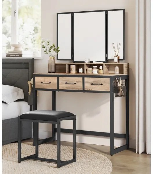 Sminkasztal puffal 28,6x42 cm FLORA barna/fekete