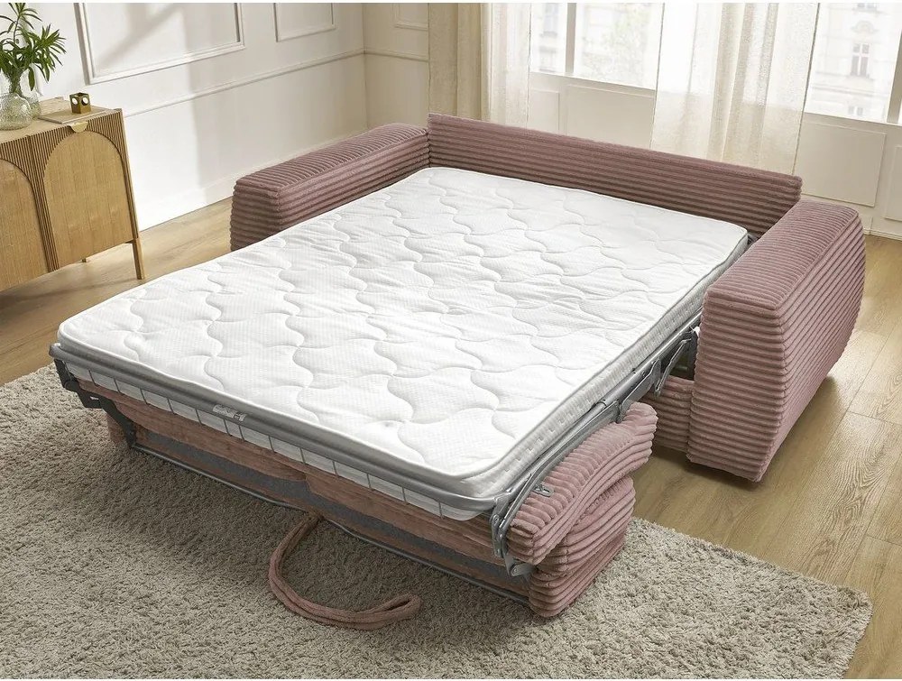 Rózsaszín kordbársony kinyitható kanapé mindennapos alvásra 240 cm Hugo – Bobochic Paris