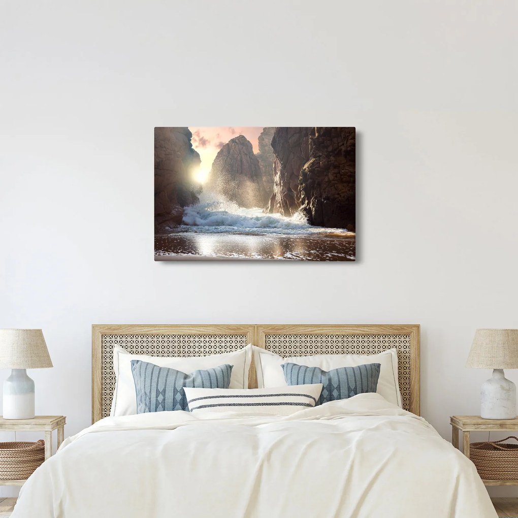 Kép - Az óceán sziklái és hullámai (90x60 cm)