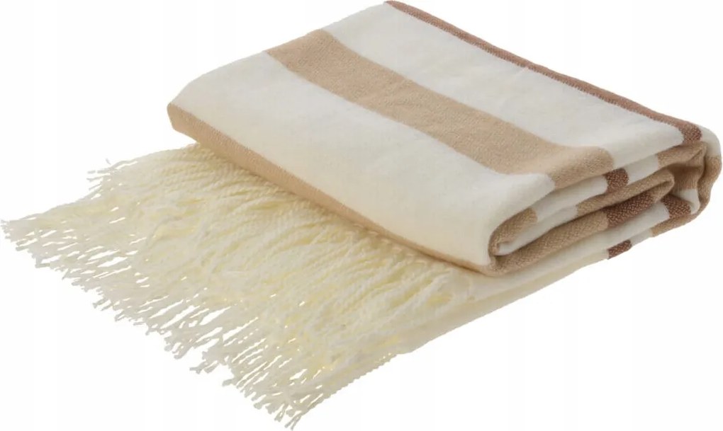 Pléd Takaró Rojtokkal Csíkos 130x160 Akril Bézs Rojtok A Kanapéra