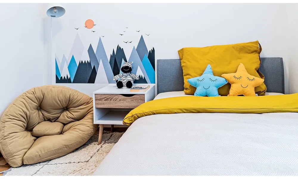 Kék-szürke kárpitozott franciaágy ágyrács nélkül 140x200 cm Lena – Meise Möbel