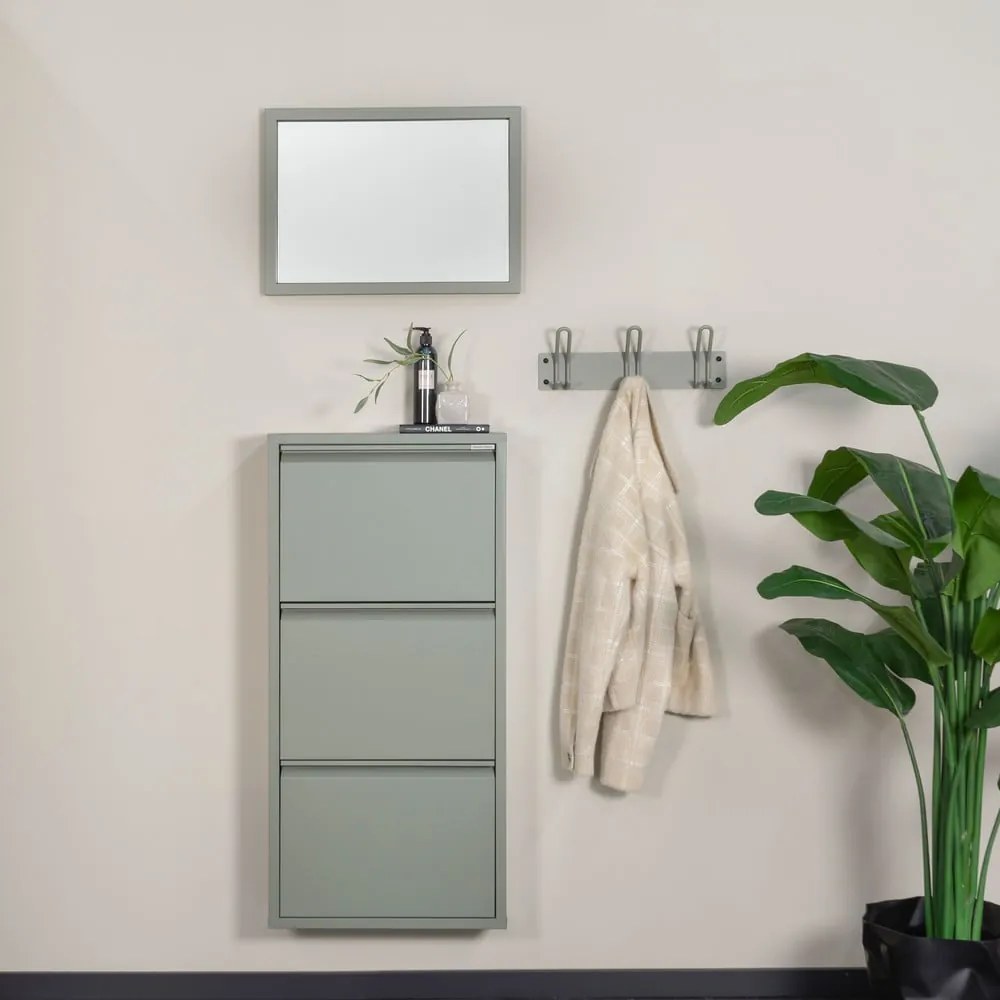 Szürkészöld fém billenő ajtós cipőtartó 50x103x15 cm Billy – Spinder Design