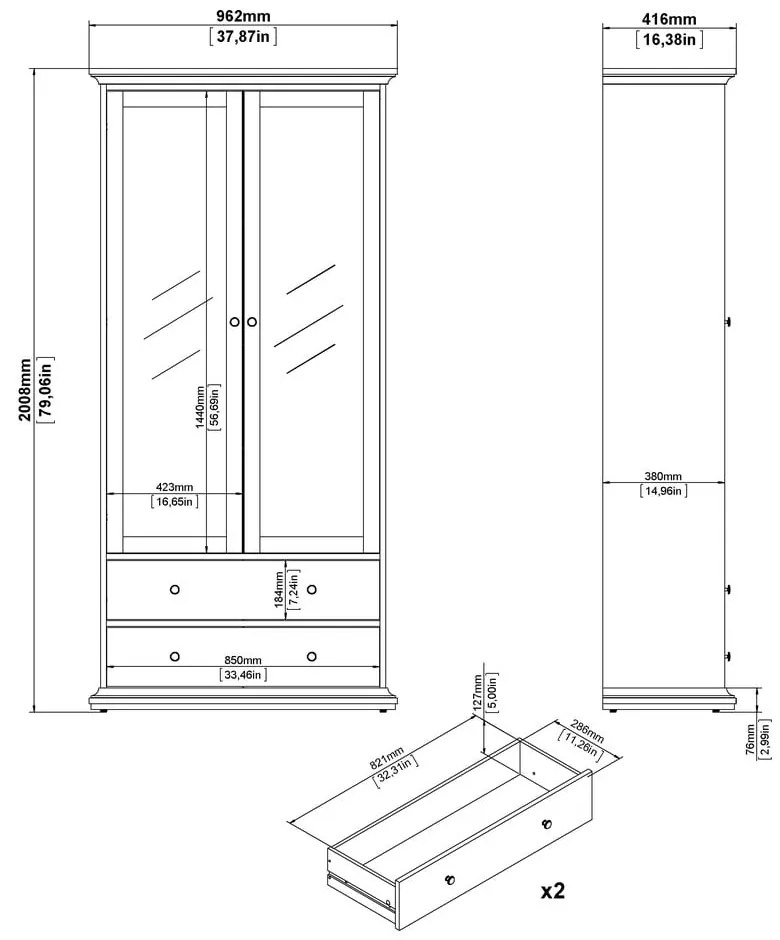 Szürke tálalószekrény 96x201 cm Paris – Tvilum