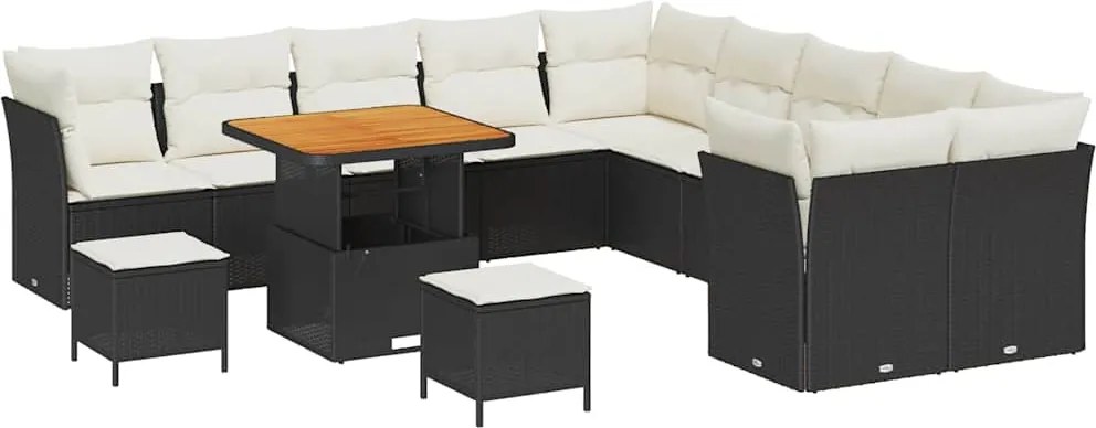 vidaXL Kerti Kanapé Szett 13 pcs Fekete polirattan