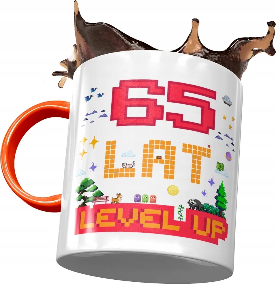 Narancssárga bögre Születésnapra 65 65-es 65-ös, fényképes nyomattal