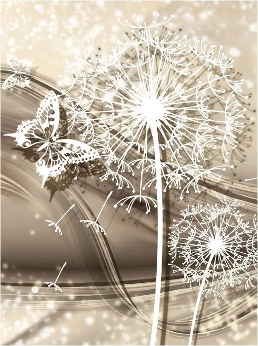 Fotótapéta Pitypangok és pillangók finom design relaxáció 206x275 +ragasztó