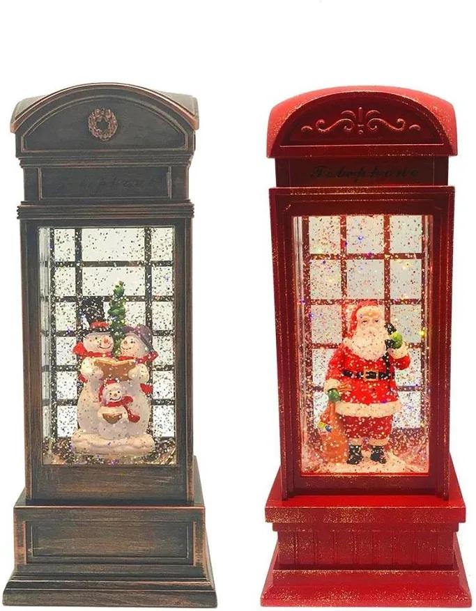 Szálló csillámos karácsonyi lantern telefonfülke LED-es hóember vagy mikulás / hóember