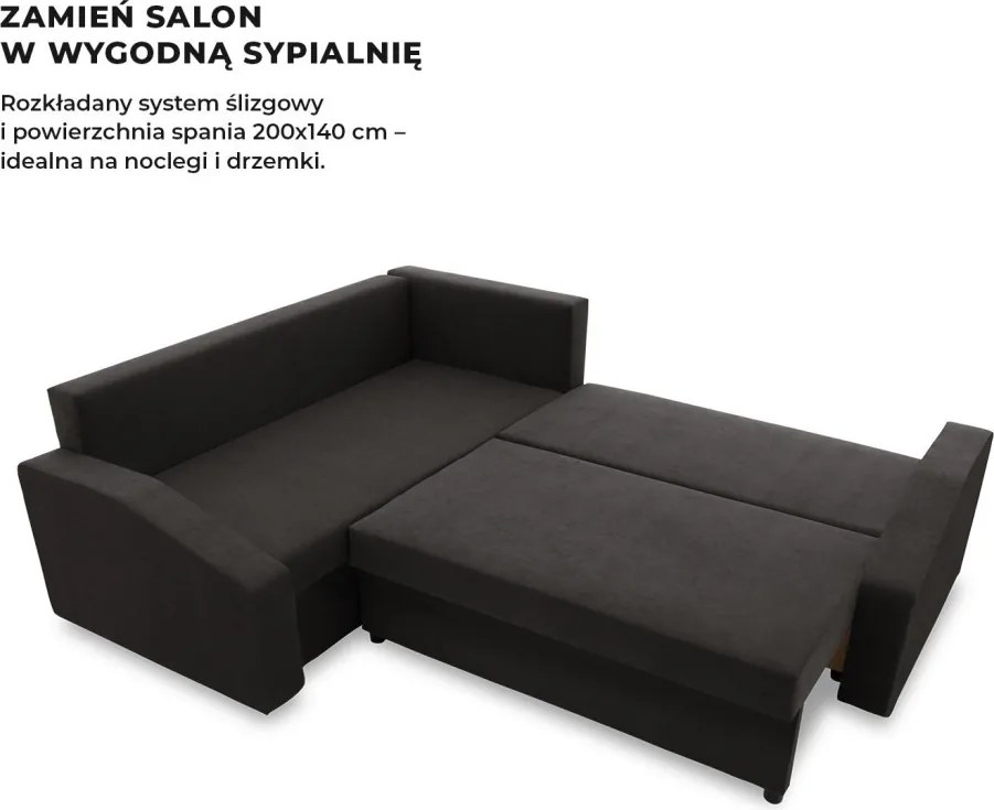 Grande Plus sarokkanapé, baloldali, szövet anyag, fekete