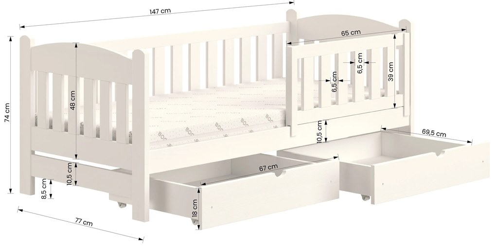 Alvins gyerekágy 70x140 fa fiókokkal - fenyő