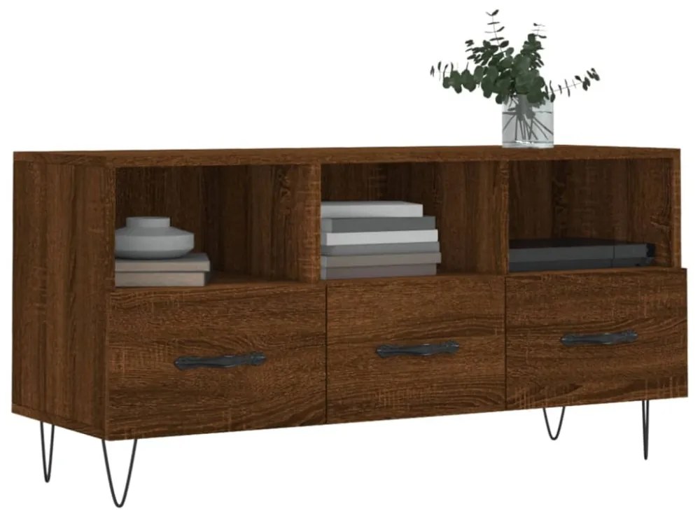 barna tölgyszínű szerelt fa TV-szekrény 102 x 36 x 50 cm