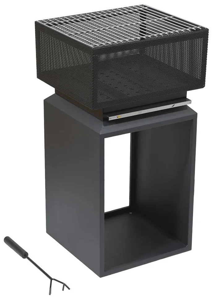 Hordozható fa tűzrakóhely rostéllyal fekete