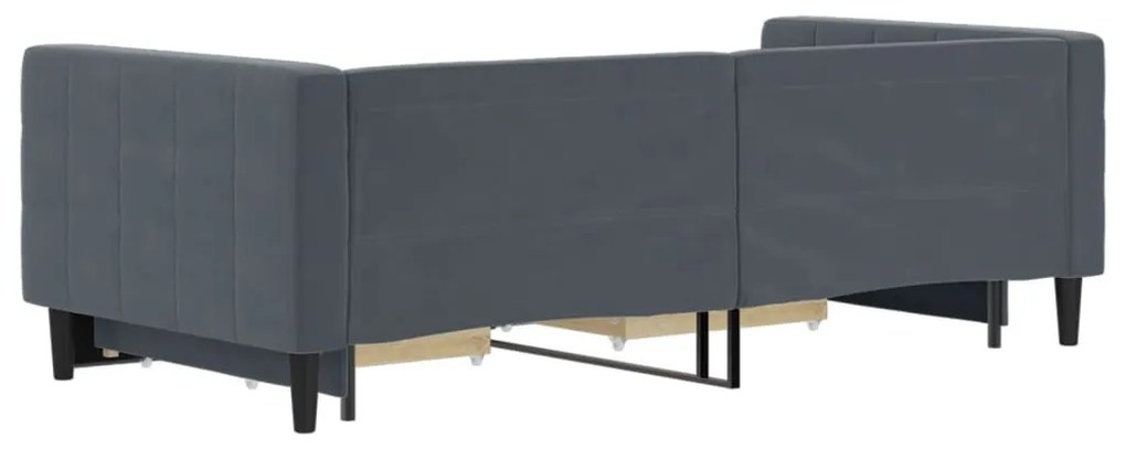 sötétszürke kihúzható bársony heverő fiókkal 90 x 190 cm