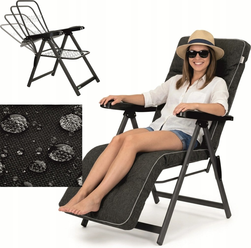 Kerti napozóágy párnával Összecsukható kerti szék párnával és lábtartóval