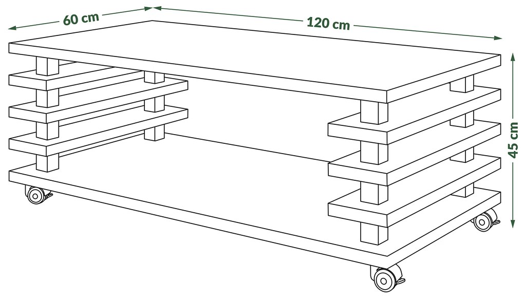 Mazzoni PORTO Artisan Tölgy - MODERN DOHÁNYZÓASZTAL LAMELLÁKKAL 2az1-ben GÖRGŐS/FIX