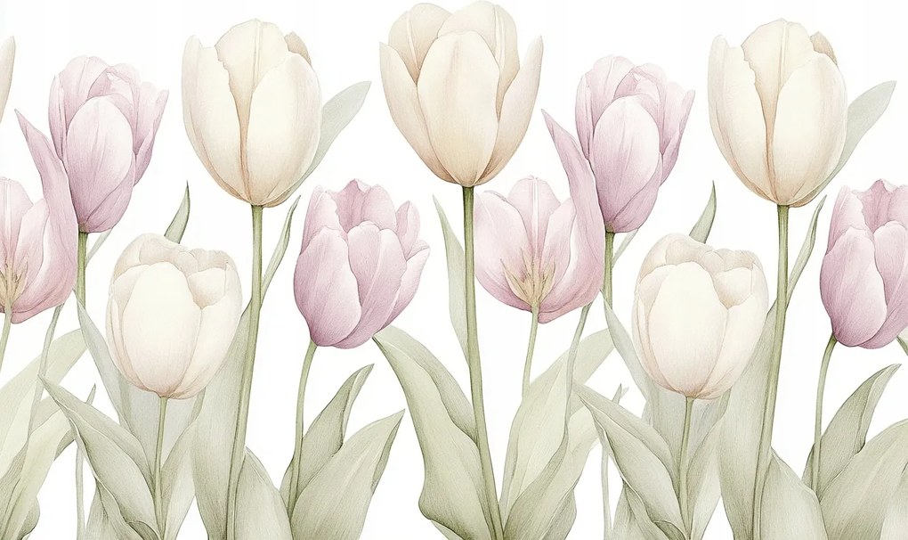 Fotótapéta Flizelina Grafika Természet Bézs Rózsaszín Tulipán Virágok 104x70,5 ragasztó