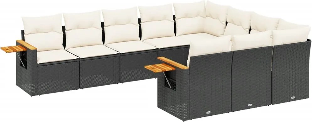 vidaXL 10 részes fekete polyrattan kerti ülőgarnitúra párnákkal