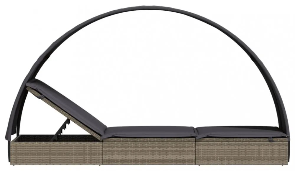 szürke polyrattan napágy kerek tetővel 211 x 57 x 140 cm