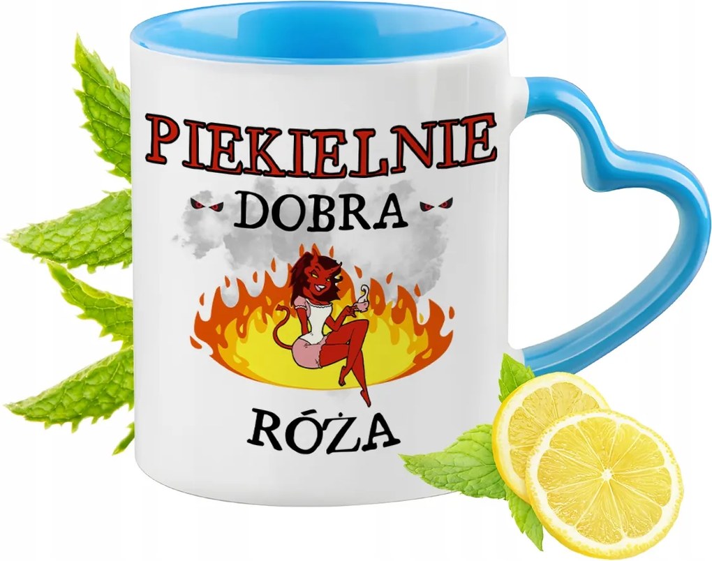 Rózsa Bögre Kék Szív Alakú Füllel Ajándék Nyomtatott