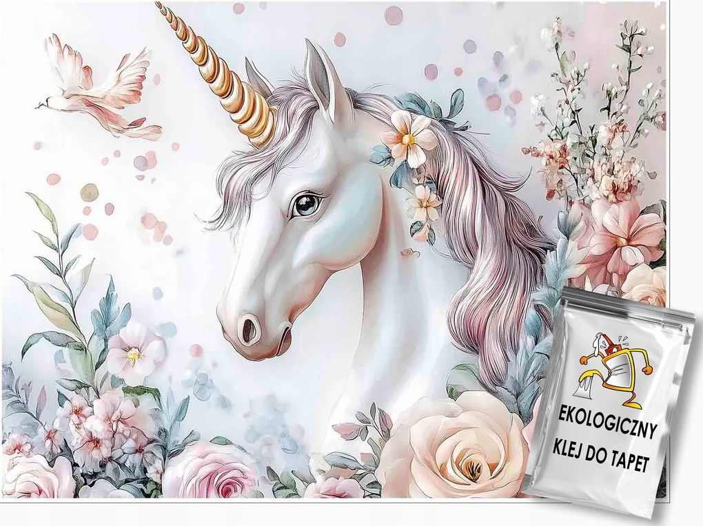 Fotótapéta Gyerekeknek Unikornis Virágok Tapéta Gyerekszoba 200x140