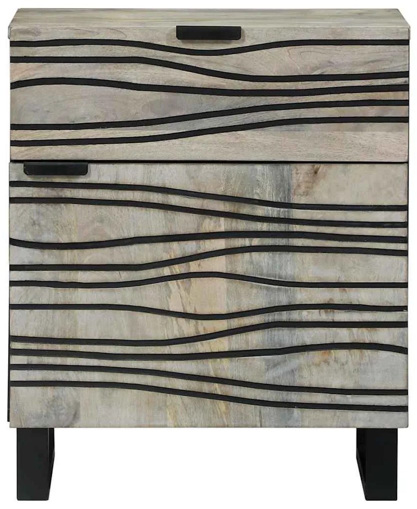 Éjjeliszekrény Fehér és fekete 50 x 33 x 60 cm tömör mangófa