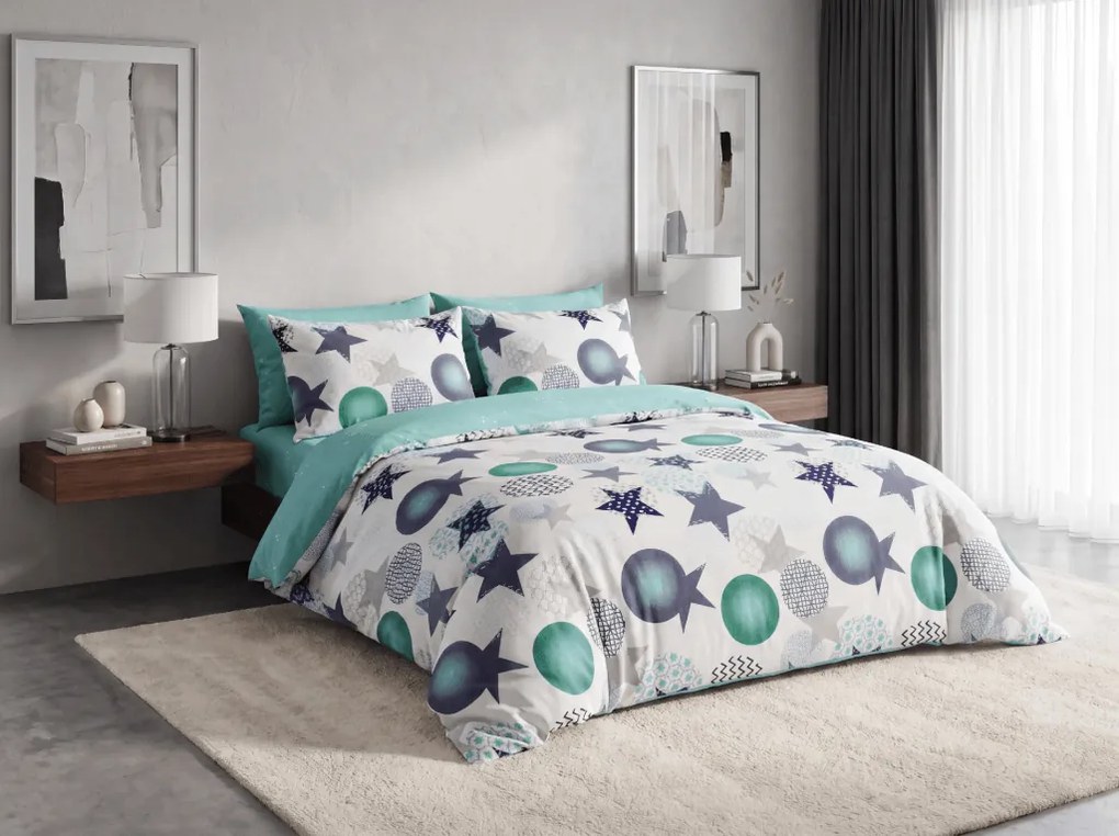 Flanel mikroszálas ágyneműhuzat MINT STARS színes Ágyneműhuzat mérete: 70 x 90 cm | 140 x 220 cm