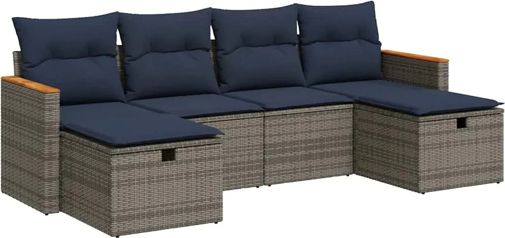 vidaXL 6 részes szürke polyrattan kerti ülőgarnitúra párnákkal