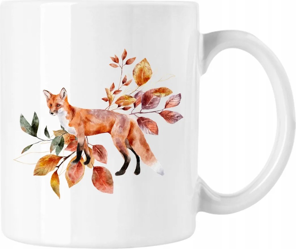Róka bögre őszi levelekkel fehér 330ml