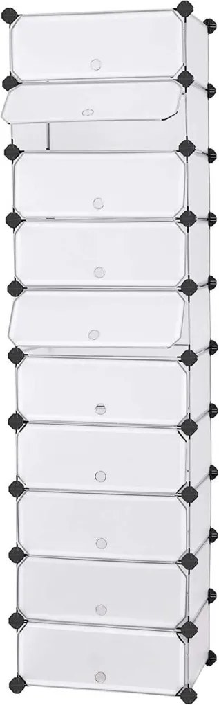 Cipőtároló doboz 10 db moduláris tárolódoboz, fehér 43x31x173cm