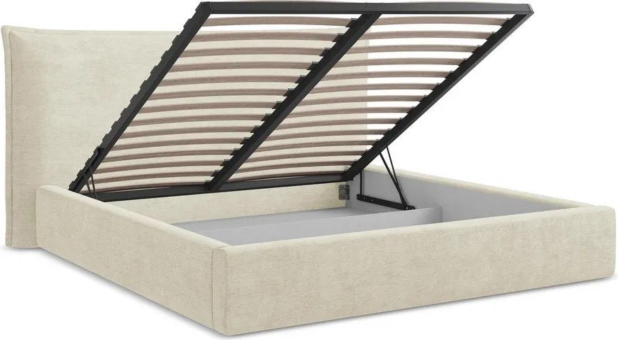 Bézs kárpitozott ágyneműtartós franciaágy ágyráccsal 140x200 cm Esala – Makamii