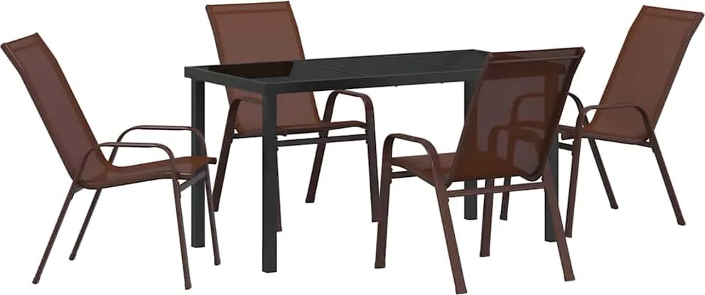 vidaXL Kert étkező szett 5 pcs Barna és fekete Porfestett acél