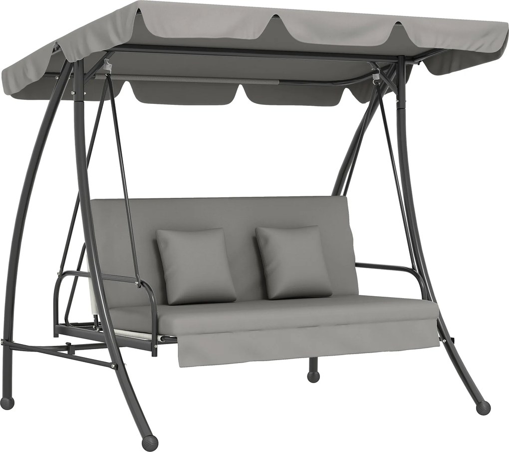 Outsunny Hollywood hintaágy állítható háttámlával, 3 személyes, Fém+Poliészter, Szürke, 209 x 114 x 170 cm | Aosom