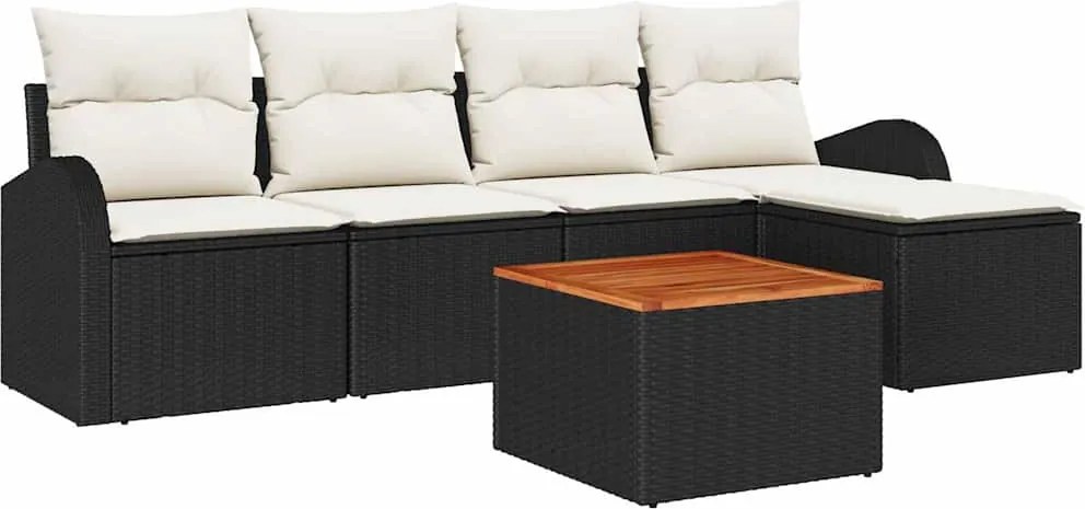 vidaXL Kerti Kanapé Szett párnával 6 pcs Fekete polirattan