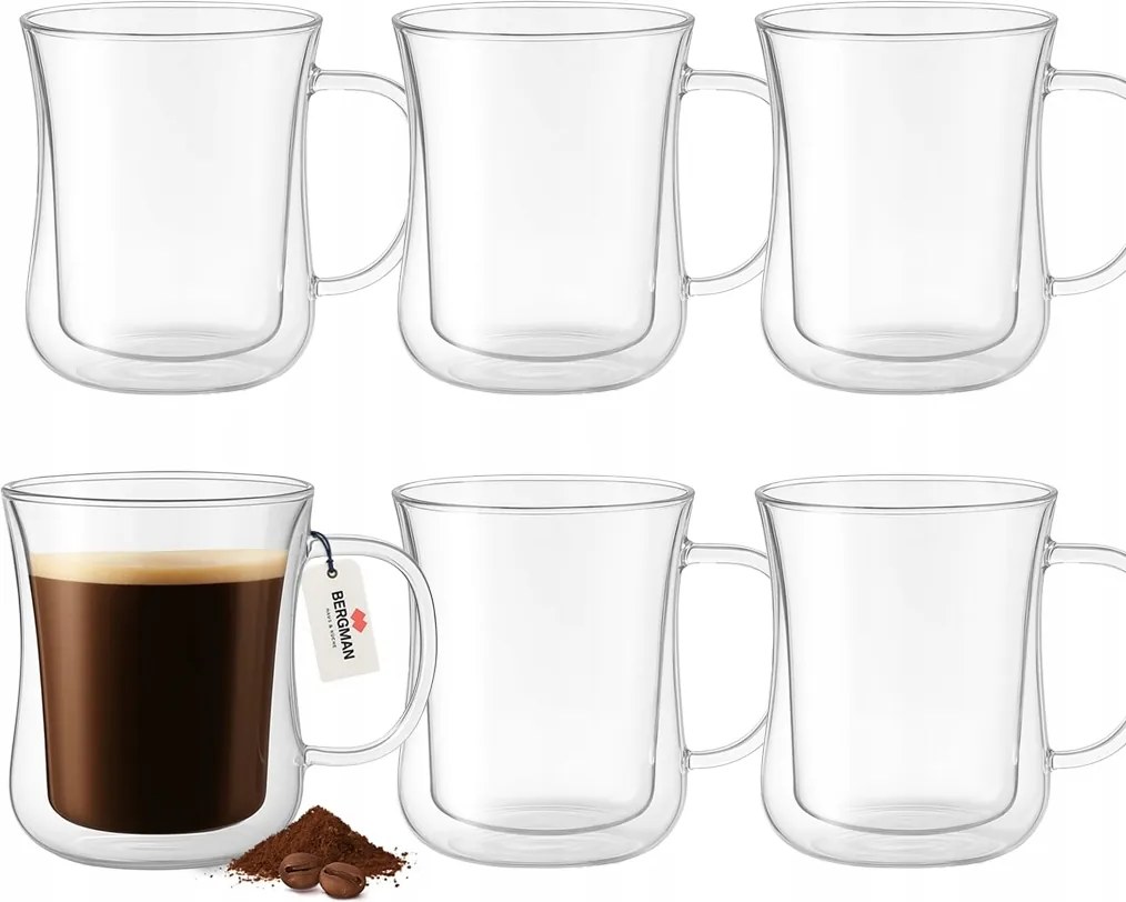 Thermo pohár szett 400ml Bergman dupla üveg bögre 6 db-os