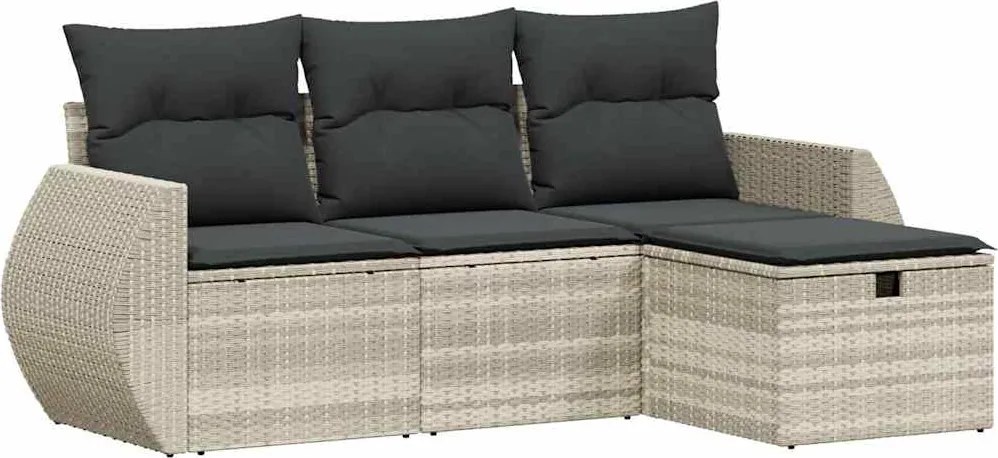 vidaXL 4 részes világosszürke polyrattan kerti ülőgarnitúra párnákkal