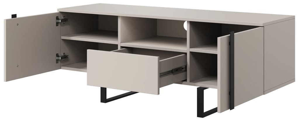Verica 150 cm-es TV-szekrény nyitott polccal - kasmír / fekete lábak