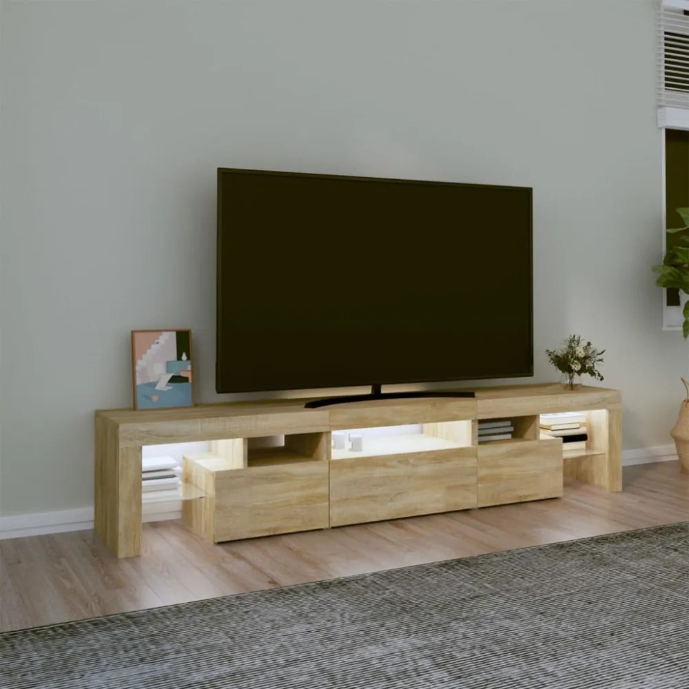 sonoma tölgy színű TV-szekrény LED-lámpákkal 200x36,5x40 cm