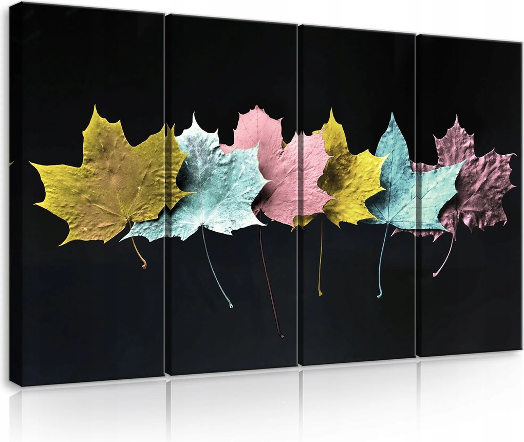 Vászonkép 120x80 moduláris poliptikus juhar levelek metál fekete kontraszt ősz