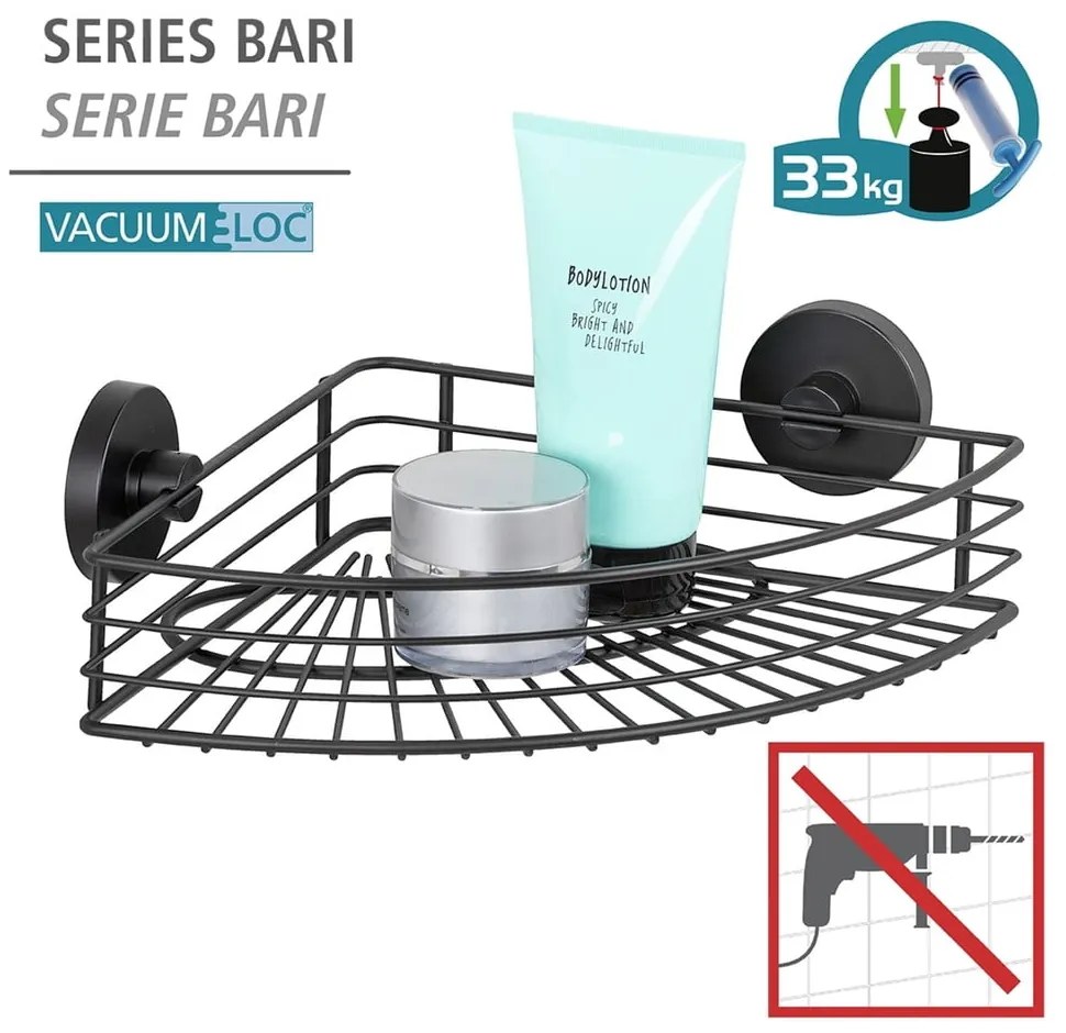 Vacuum-Loc® Bari fekete fürdőszobai sarokpolc - Wenko