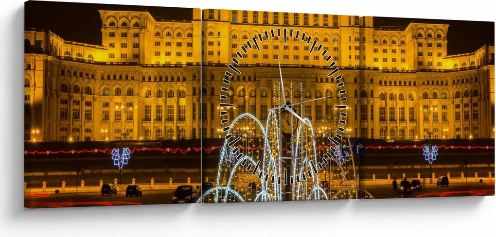 Kép - A Parlament palotája, Bukarest, Románia (órával) (90x30 cm)