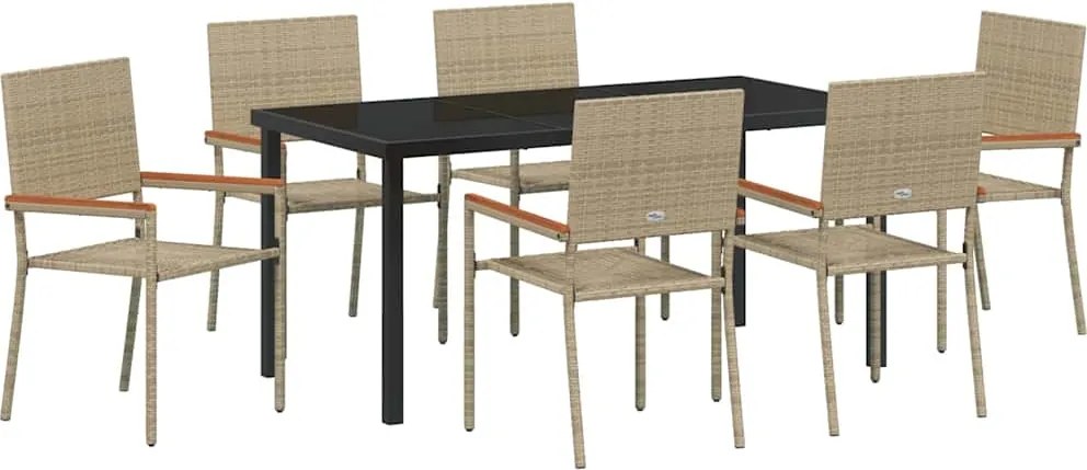 vidaXL Kert étkező szett párnával 7 pcs Bézs polirattan
